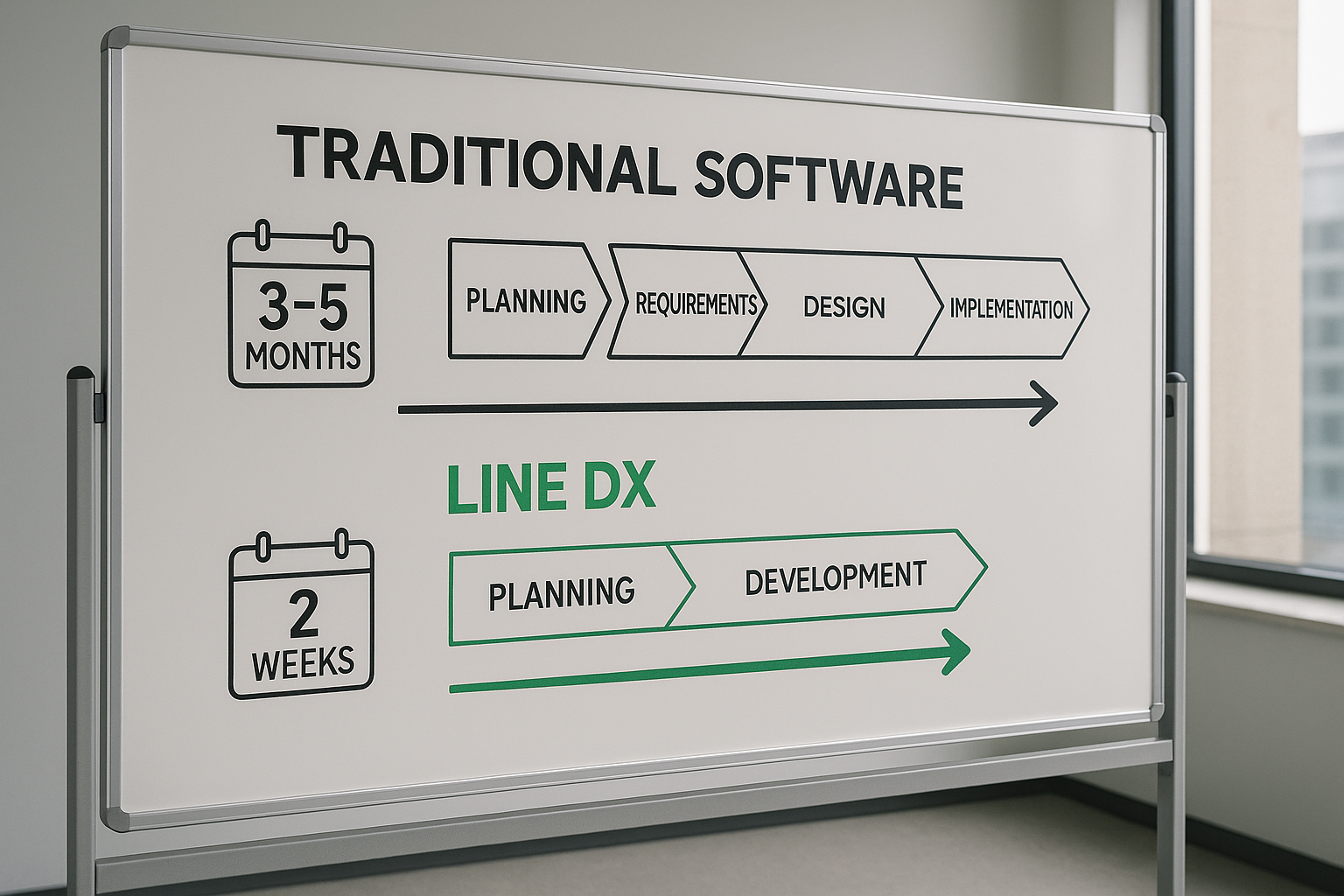 理由2：導入スピードの差「数ヶ月vs最短2週間」